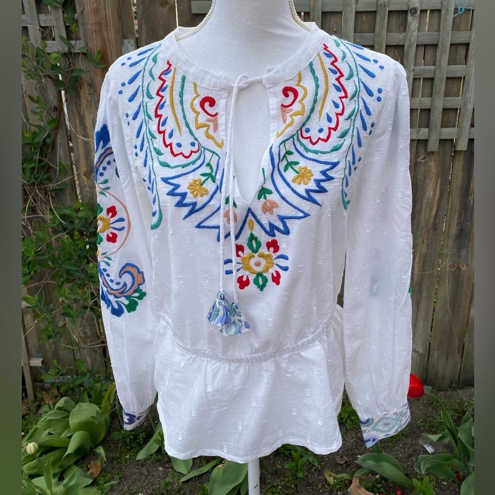 Anthropologie Forever That Girl Embroidered Peplum Blouse size M gorgeous NWT